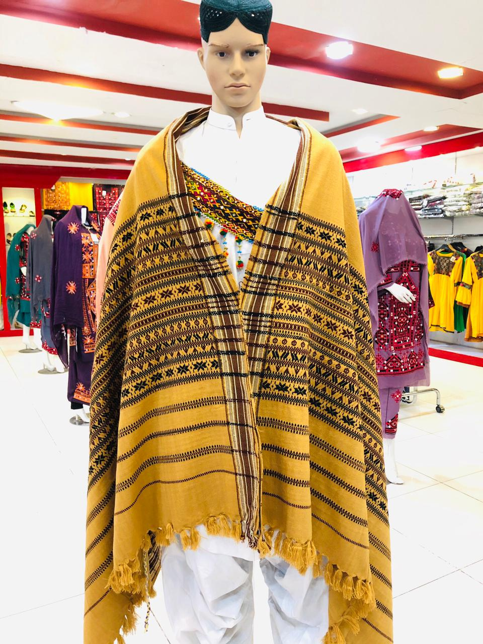 Mustard Zigzag Pattern Weaved Woolen Shawl