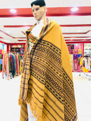 Mustard Zigzag Pattern Weaved Woolen Shawl