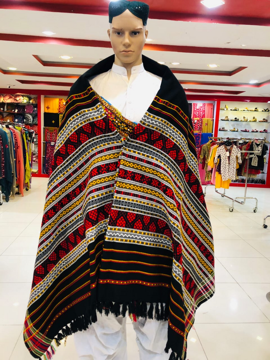 Black Pattern Weaved Woolen Shawl