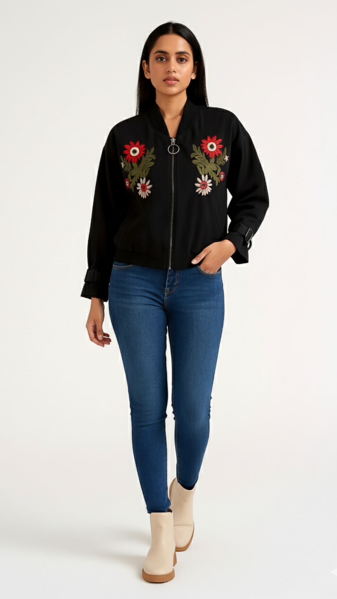 Embroidered Twin Floral Patch Jacket