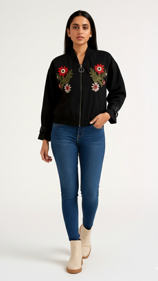 Embroidered Twin Floral Patch Jacket