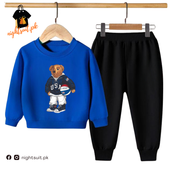 Blue Football Bear Kids Sweatshirt & Pant