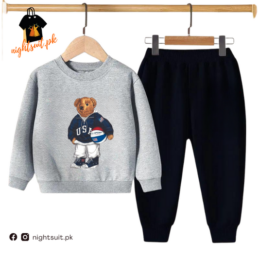 Grey Football Bear Kids Sweatshirt & Pant