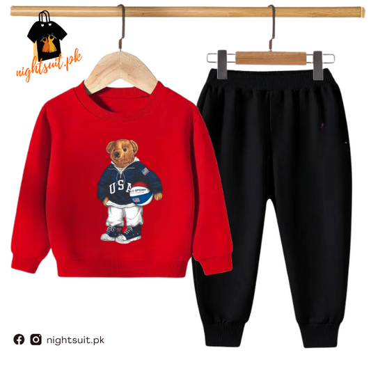 Red Football Bear Kids Sweatshirt & Pant