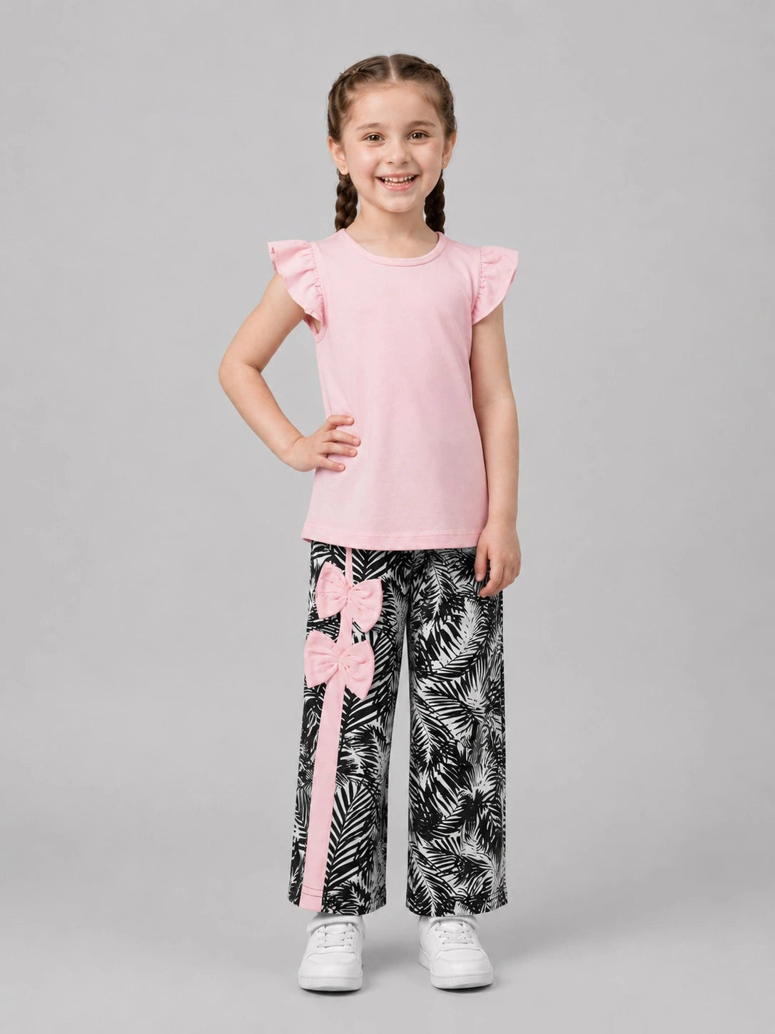 Bow & Leaf Pajama Set - Baby Pink