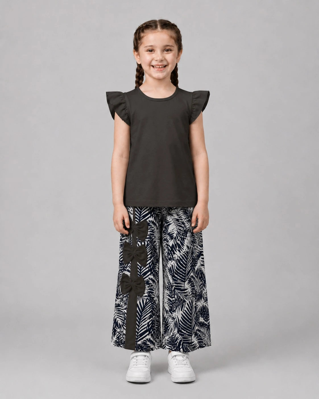 Bow & Leaf Pajama Set - Dark Grey