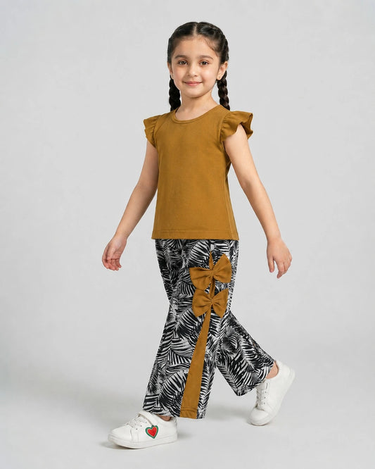 Bow & Leaf Pajama Set - Camel