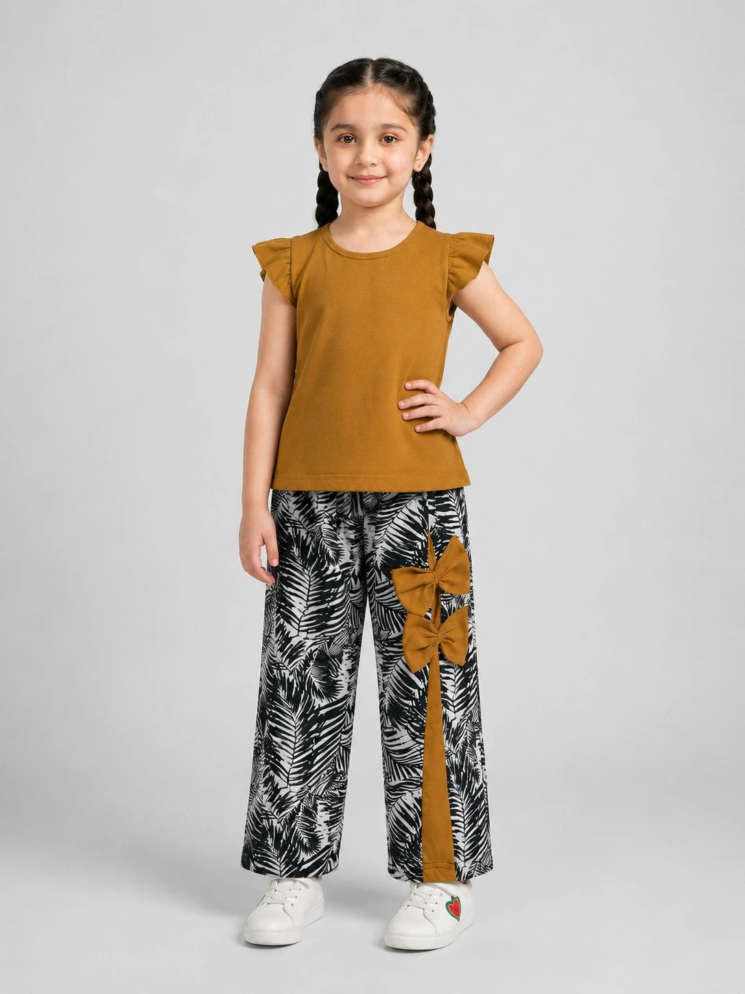 Bow & Leaf Pajama Set - Camel