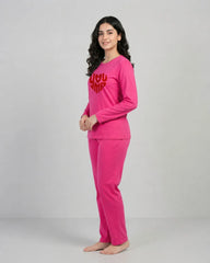 Women Round Neck Lounge Wear | You & Me - Hot Pink