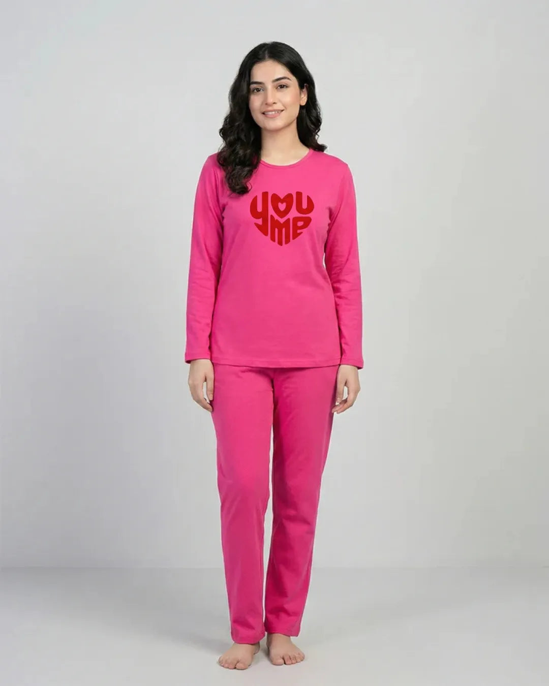 Women Round Neck Lounge Wear | You & Me - Hot Pink