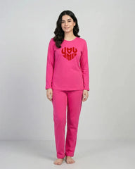Women Round Neck Lounge Wear | You & Me - Hot Pink