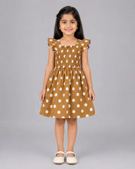 Elegant Dotty Frock - Camel
