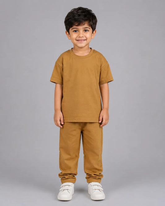 Drop Shoulder Pajama Set - Camel