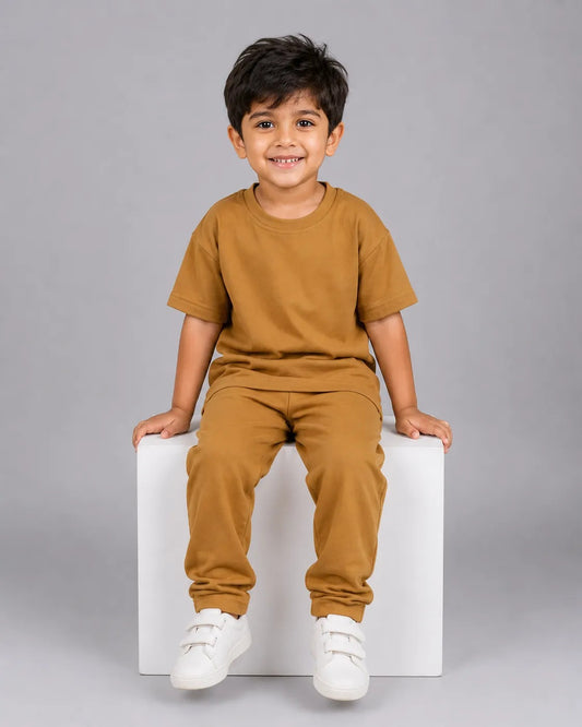 Drop Shoulder Pajama Set - Camel