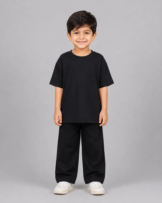 Drop Shoulder Pajama Set - Black