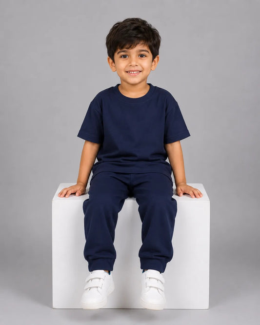 Drop Shoulder Pajama Set - Navy Blue