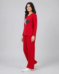 Women V Neck Lounge Wear | Black Heart - Red