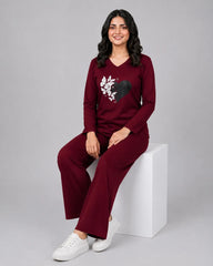 Women V-Neck Lounge Wear | Black Heart - Maroon