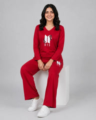 Women V-Neck Lounge Wear | BTS Flower - Red