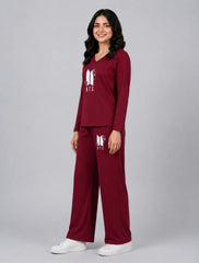 Women V-Neck Lounge Wear | BTS Flower - Maroon