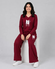 Women V-Neck Lounge Wear | BTS Flower - Maroon