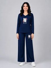 Women V-Neck Lounge Wear | BTS Flower - Navy Blue