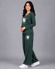 Women V-Neck Lounge Wear | BTS Flower - Sherwood Green