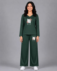 Women V-Neck Lounge Wear | BTS Flower - Sherwood Green
