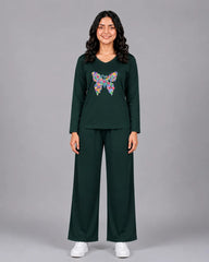 Women V-Neck Lounge Wear | Colored Butterfly - Sherwood Green