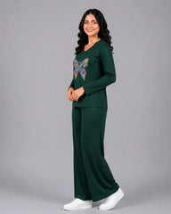 Women V-Neck Lounge Wear | Colored Butterfly - Sherwood Green