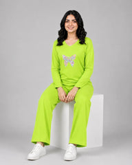 Women V-Neck Lounge Wear | Colored Butterfly - Lemon Yellow