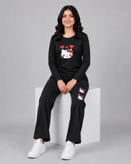 Women Round-Neck Lounge Wear | Hello Kitty - Black