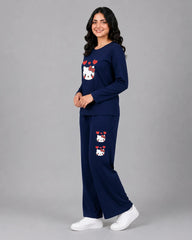 Women Round-Neck Lounge Wear | Hello Kitty - Navy Blue