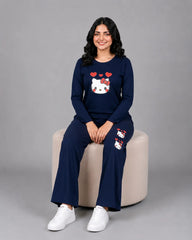 Women Round-Neck Lounge Wear | Hello Kitty - Navy Blue