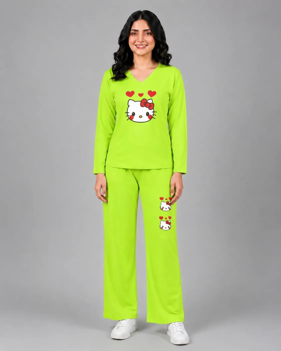 Women V-Neck Lounge Wear | Hello Kitty - Lemon Yellow