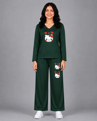 Women V-Neck Lounge Wear | Hello Kitty - Sherwood Green