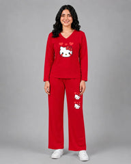 Women V-Neck Lounge Wear | Hello Kitty - Red