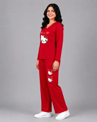 Women V-Neck Lounge Wear | Hello Kitty - Red