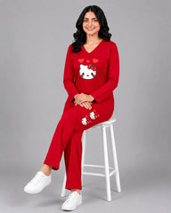 Women V-Neck Lounge Wear | Hello Kitty - Red