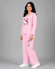 Women V-Neck Lounge Wear | Hello Kitty - Baby Pink