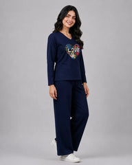 Women V-Neck Lounge Wear | Love Color - Navy Blue