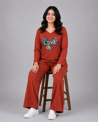 Women V-Neck Lounge Wear | Love Color - Rusty