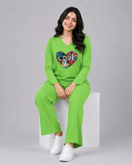 Women V Neck Lounge Wear | Love Color - Lemon Yellow