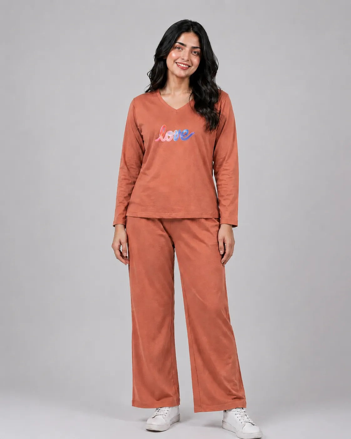 Women V-Neck Lounge Wear | Multi Love - Rusty