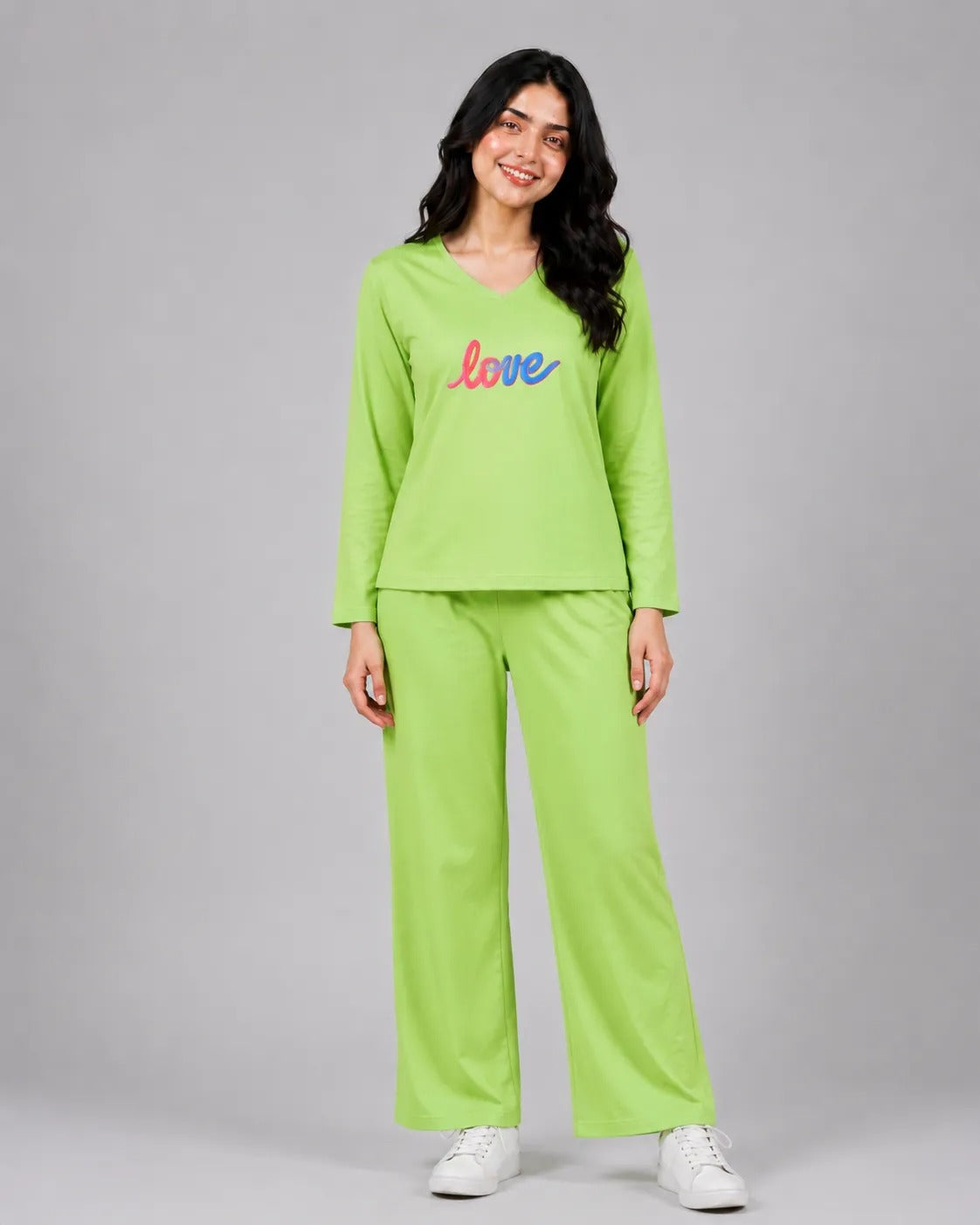 Women V-Neck Lounge Wear | Multi Love - Lemon Yellow