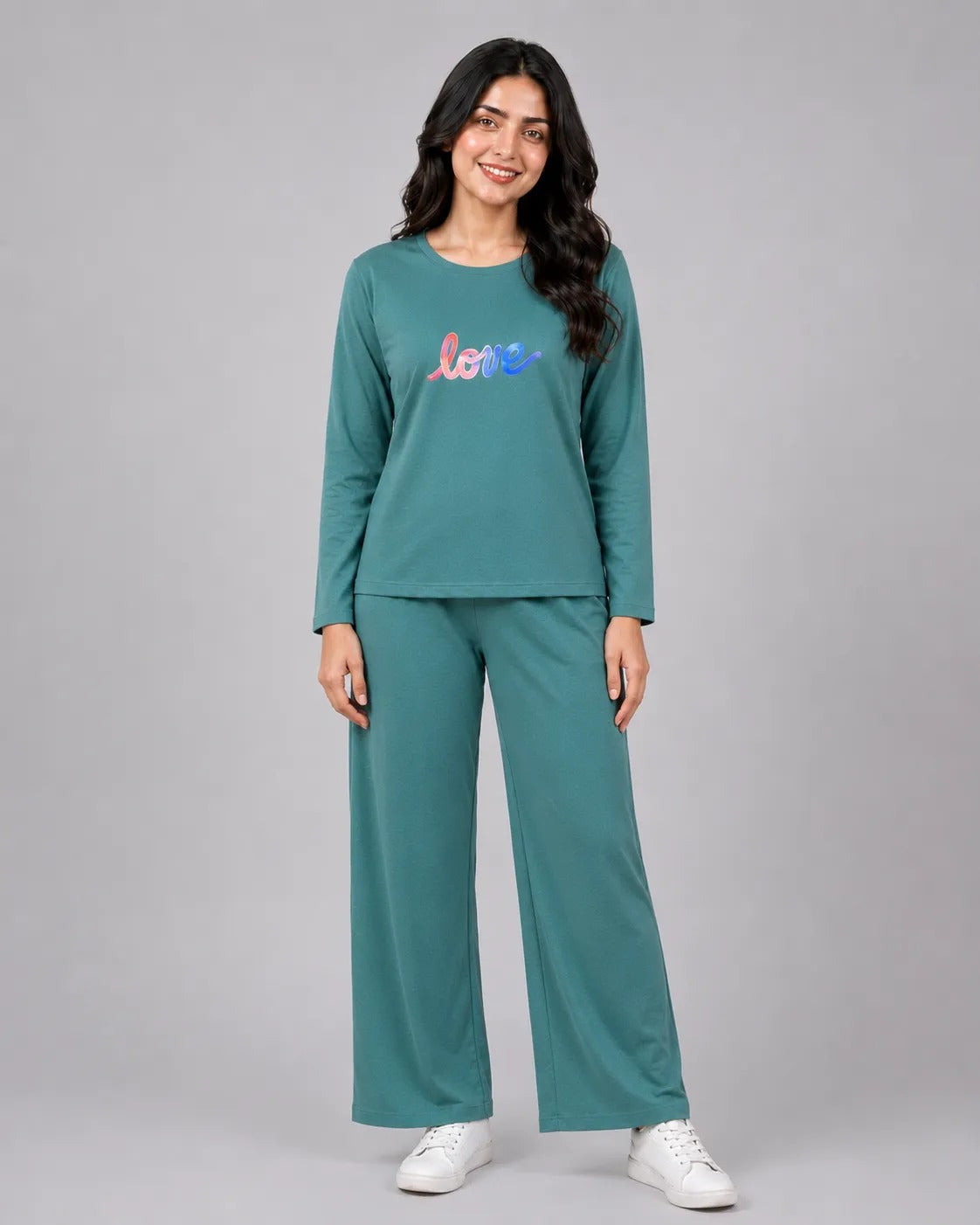 Women Round-Neck Lounge Wear | Multi Love - Sherwood Green