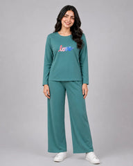 Women Round-Neck Lounge Wear | Multi Love - Sherwood Green