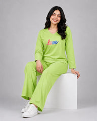 Women V-Neck Lounge Wear | Multi Love - Lemon Yellow