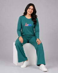Women Round-Neck Lounge Wear | Multi Love - Sherwood Green