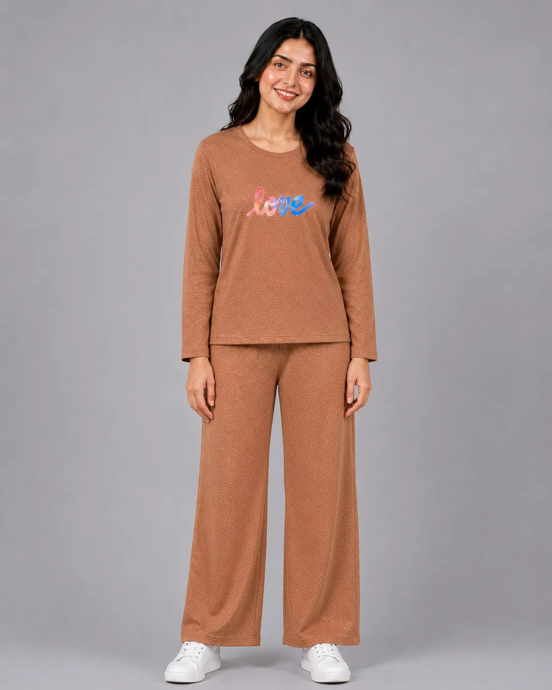 Women Round Neck Lounge Wear | Multi Love - Rusty